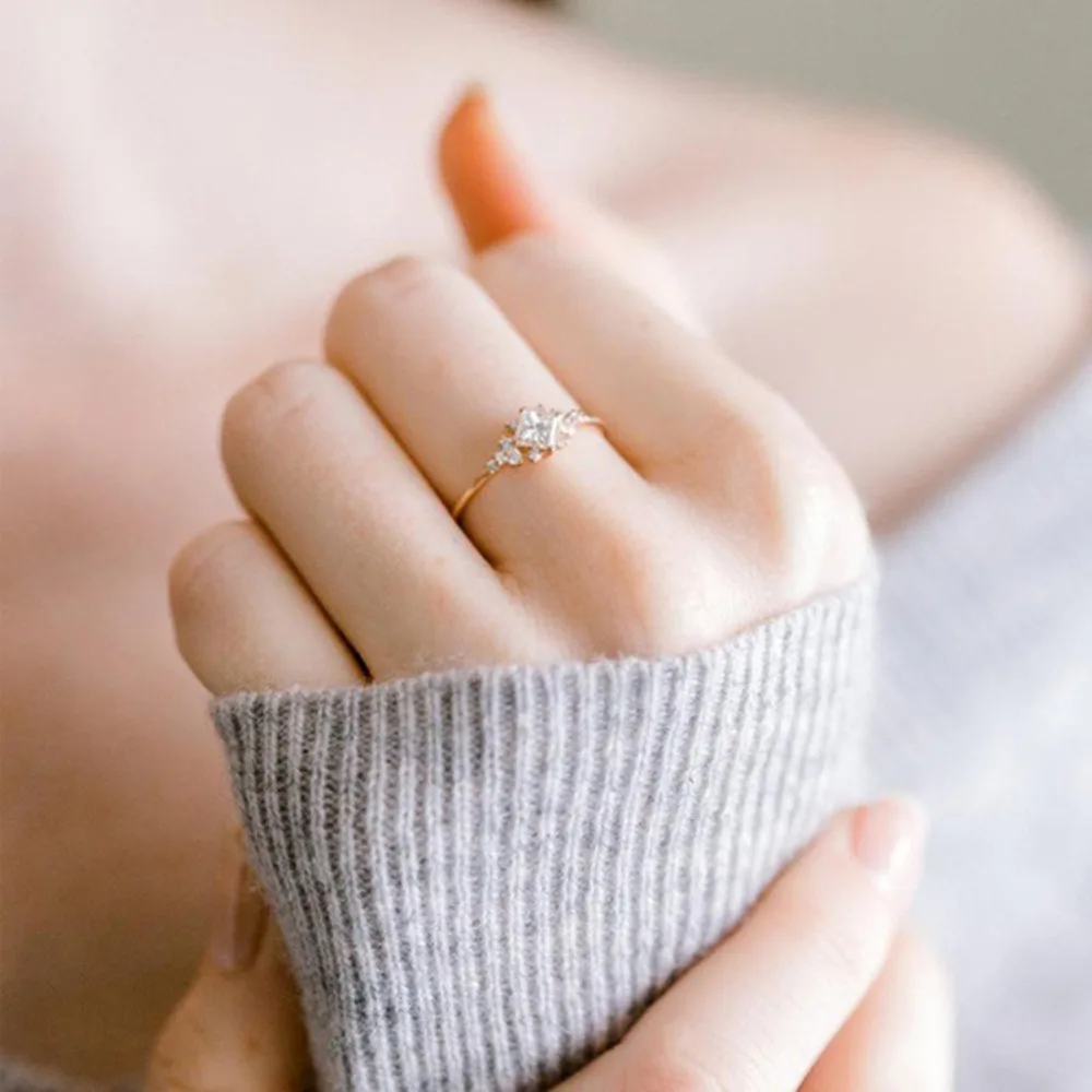 Exquisite Luxury High Quality Stainless Steel 5A Square Zircon Rings for Women Bride Wedding Engagement Jewelry Accessories Gift