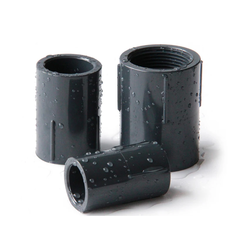 

1~10pcs UPVC Pressure Pipe Fitting Adaptor Nipple Bsp Female Thread Straight Connector ID 20/25/32/40/50/63mm Dark Gray