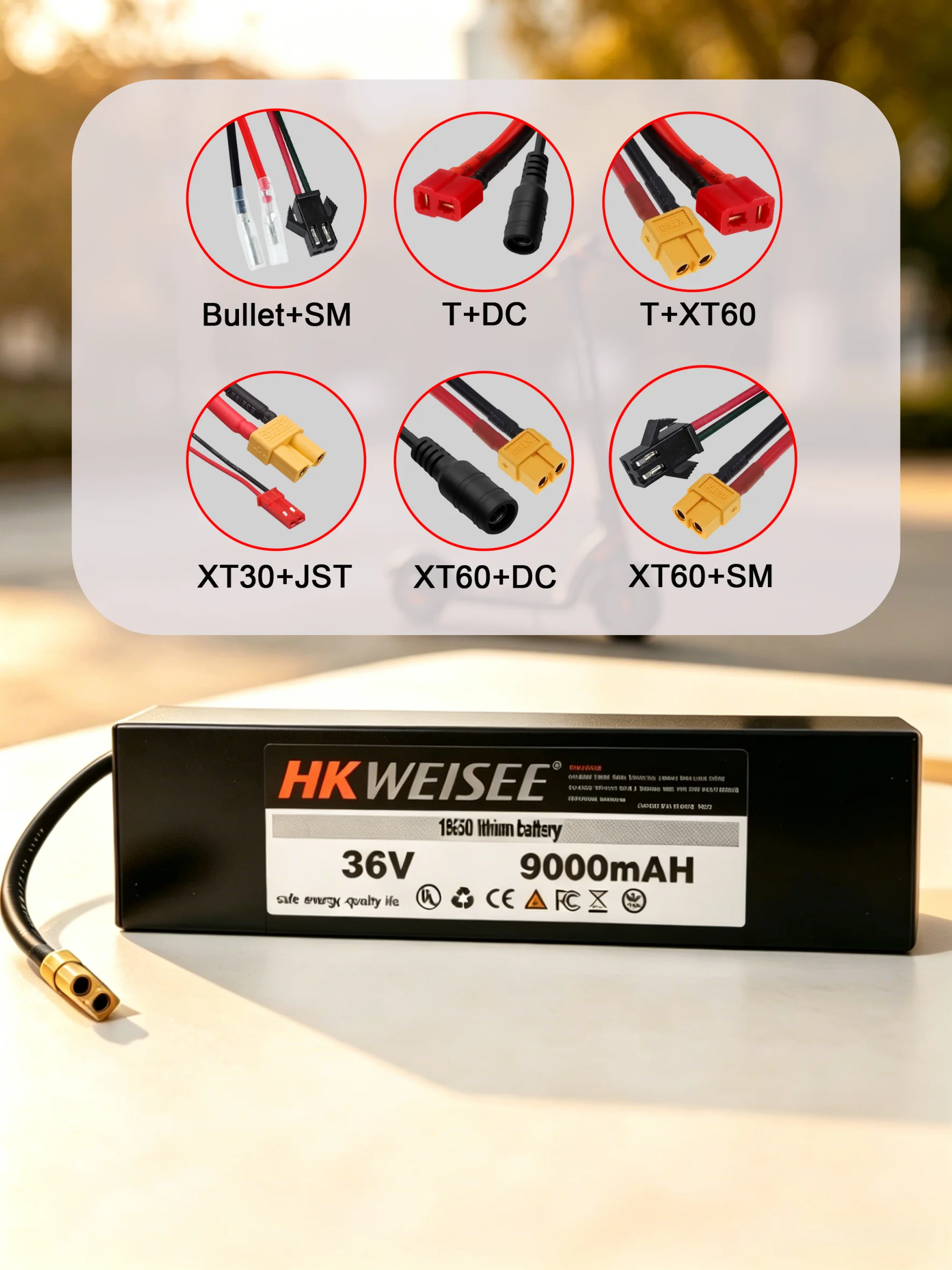 36V Electric Scooter Battery Pack 9Ah 12Ah Lithium Ion Replacement E-scooter Battery Rechargeable Long Range with BMS 300W 500W