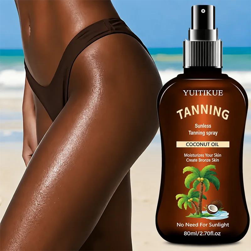 YUITIKUE 80ml Sunless Tanning Spray, Natural Bronzer with Coconut Oil for Long-Lasting, Streak-Free Tan