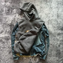 American Vintage Casual Amekaji Thick Warm Fleece Autumn Winter Side Open Loose Hooded Cotton Vest Sleeveless Jackets Hoodies