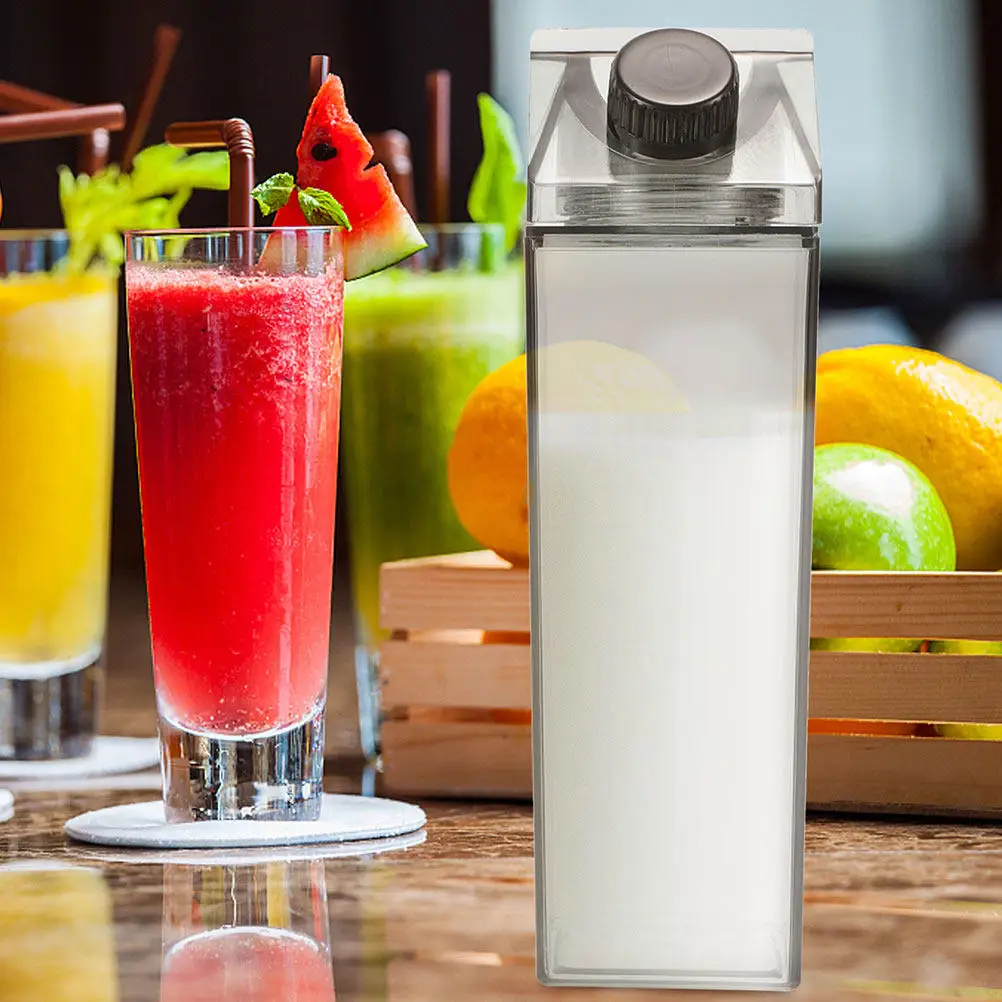 

3Pcs Transparent Milk Carton Bottle 500Ml Reusable Leakproof Plastic Square Water Jug for Home Office Gym Outdoor Tea Coffee