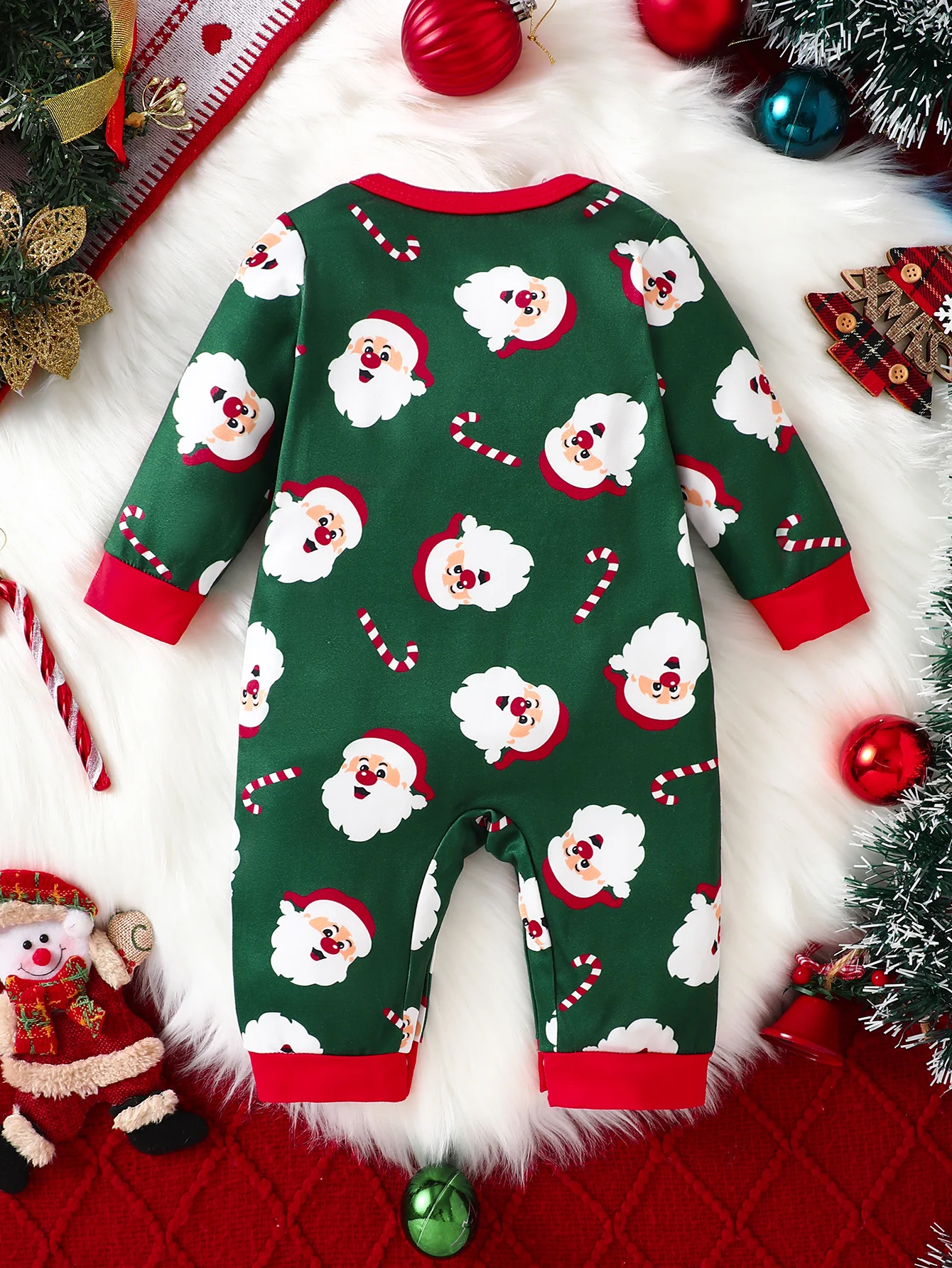 IURNXB Christmas Baby Romper Green Santa Claus Print Long Sleeve Infant Jumpsuit Newborn Holiday Onesie Outdoor Home Wear 1-18M