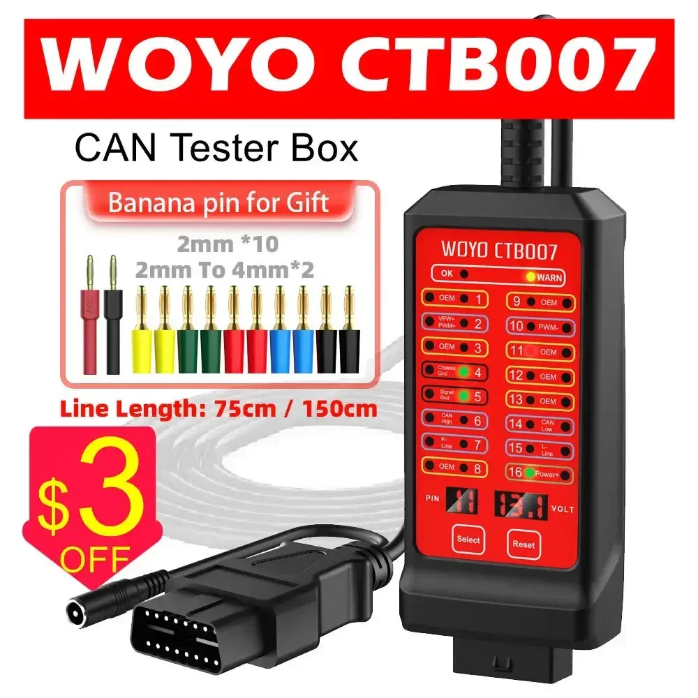 WOYO CTB007 CAN Тестерная коробка 12 В 24 В OBD2 с кабелем 27/5 дюймов для всех автомобильных диагностических инструментов