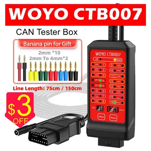 WOYO 모든 자동차 진단 도구용 CAN 테스터 박스, 12V 24V OBD2 브레이크아웃 박스, 27 인치 59 인치 케이블 포함, CTB007
