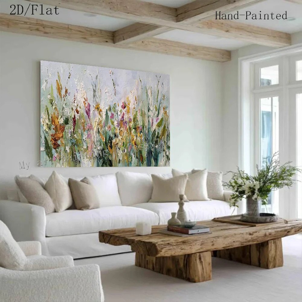 100% Handmade Abstract Oil Painting On Canvas Thick layer blooming flowers Wall Art Picture Big Mural For Home Living Room Decor