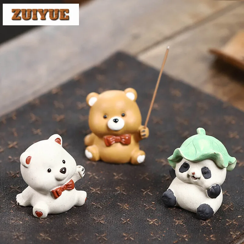 Boutique Yixing Purple Sand Panda Tea Pet Fragrant Insert Decorative Tea Play Figurine Toys Sculpture Ceremony Accessories Decor