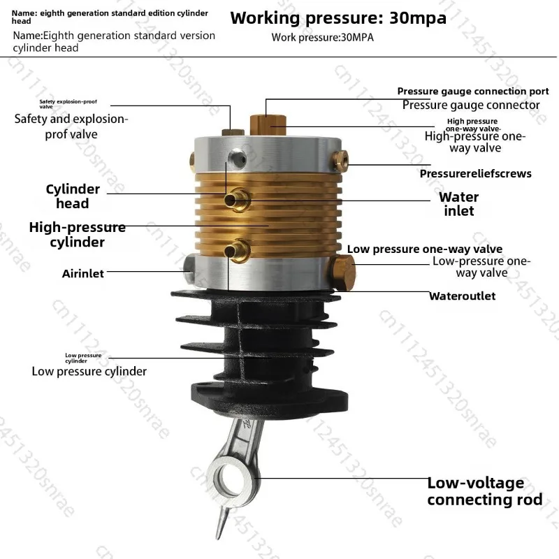 30MPA Single Cylinder High Pressure Air Pump Universal Head Pneumatic Universal Cylinder Head Pump Head Parts
