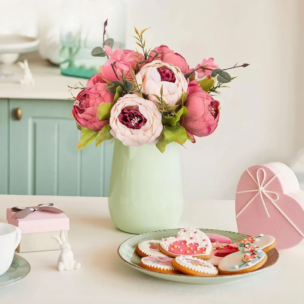 Centre de table boule de fleurs de mariage, 10 pièces de 9.4 pouces de diamètre, pivoine artificielle rose foncé, boule de fleurs artificielles, décorations de mariage