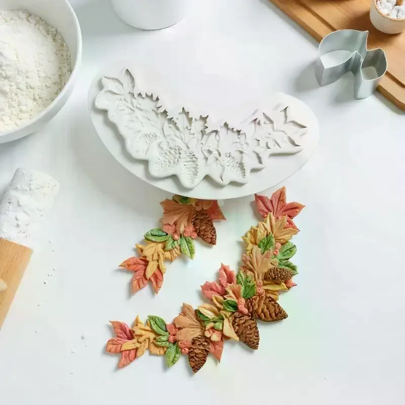 Christmas Silicone Mold Pinecone Fondant Cake Decoration Silicone Mold Hand Made Decorating Leaves Chocolate Candy Kitchenware