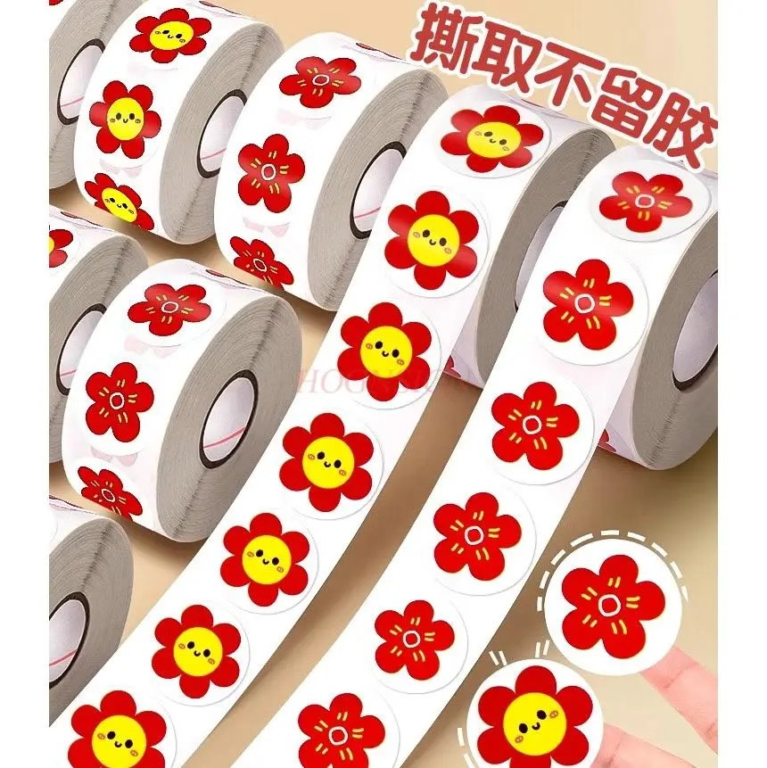 1roll Children's reward stickers, drawing paper, praise stickers, kindergarten small red flower self-discipline table stickers