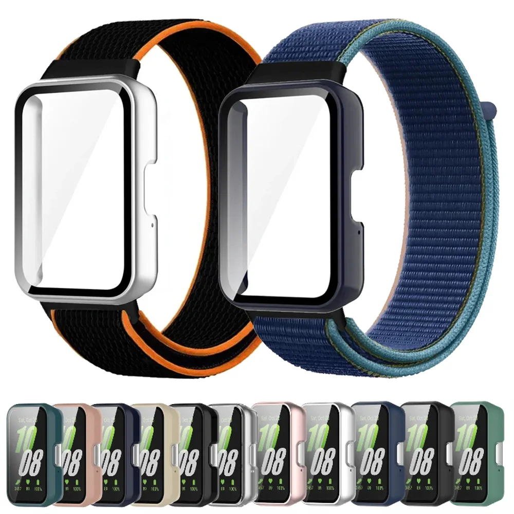 Two Piece Set Nylon Loop Strap+PC Case For Samsung Galaxy Fit 3 Explosion Proof High-definition Tempered Film Breathable Correa