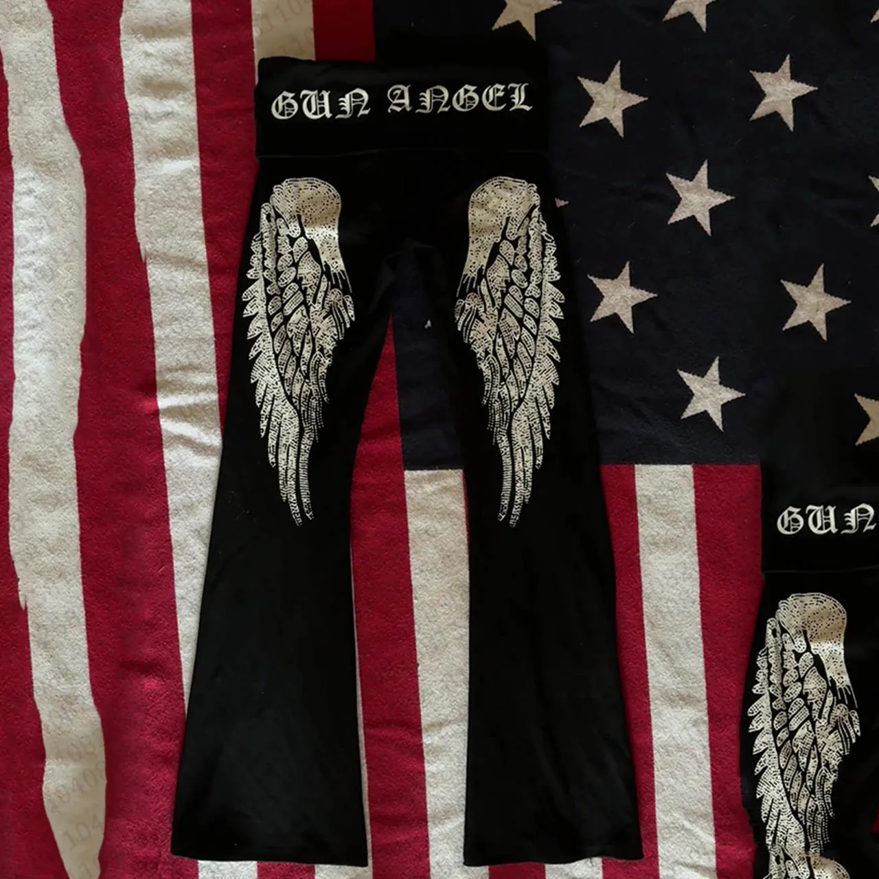 Gothic fashion aesthetic wing print Y2K pants rock punk style comfortable pants Gothic retro casual women's wide leg pants emo