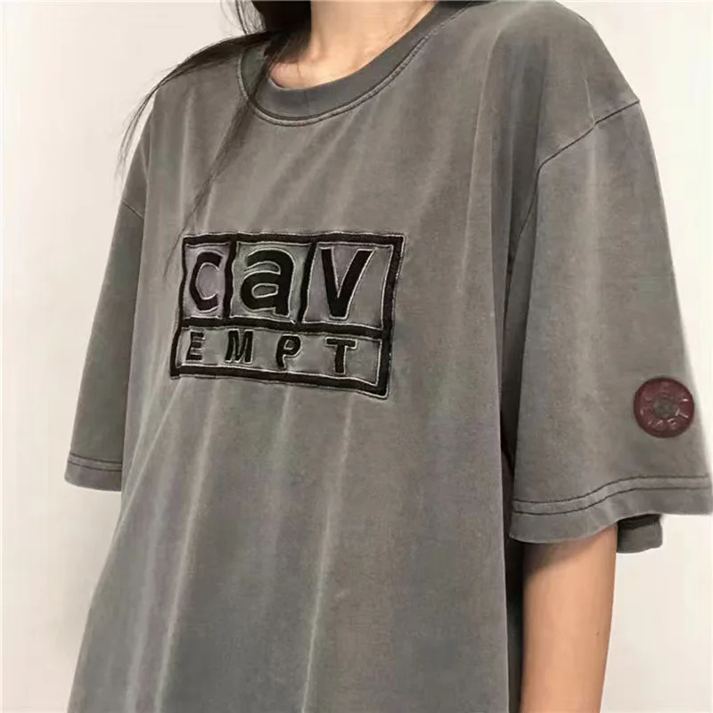 New CAVEMPT T Shirt Men Woman Water Wash Wax Dyeing Logo Letter Embroidery O-Neck Loose Casual C.E Top Tee