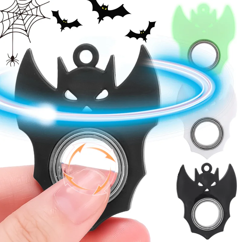 Bat Devil Fidget Spinner Toy Keychain Halloween Metal Luminous Rotating Kids Spinning Keyring Relieving Boredom Tools Party Gift