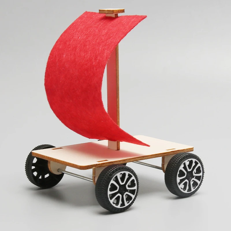 Creative Wind Power Trolley Sailing Car Children Wooden Small Production Interesting Invention Diy Student Puzzle Toy Kdis Gift