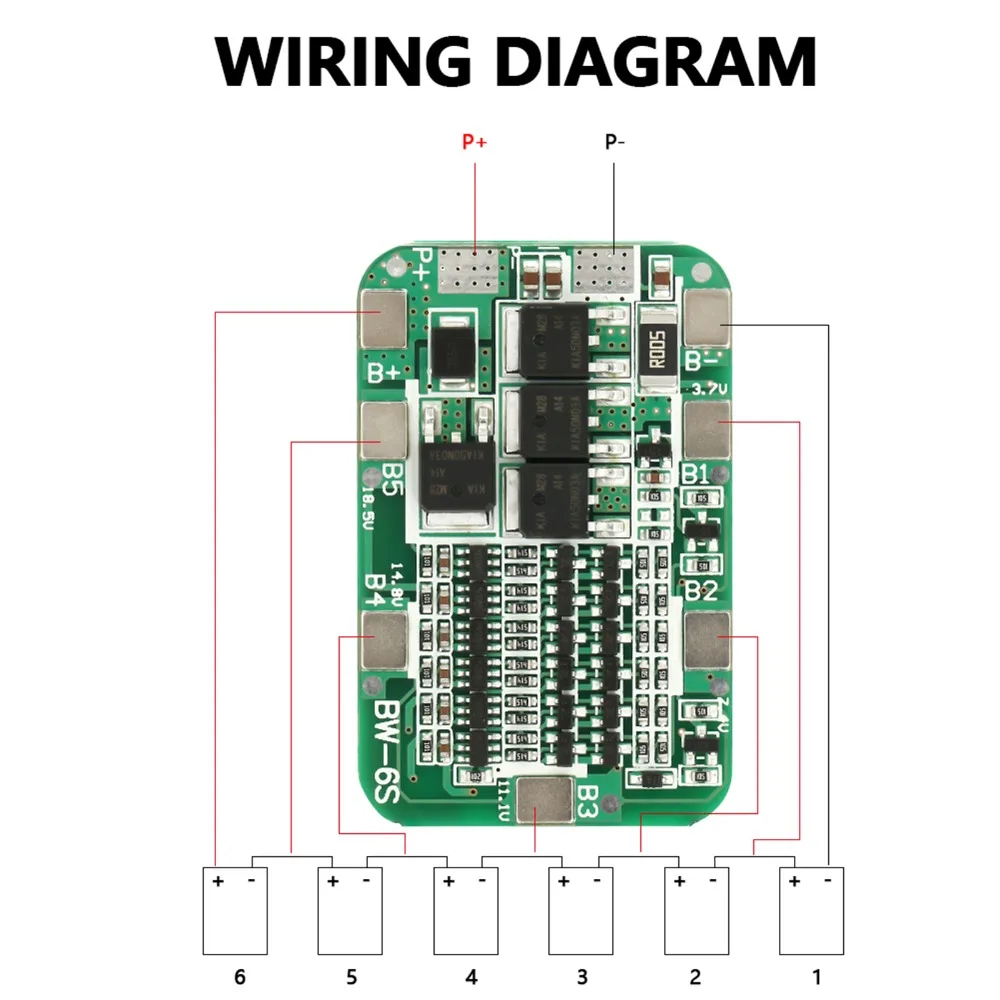 2pcs 12A Current 6S Battery Protection Board 22V Voltage 24V Voltage Lithium Battery Protection Board for 18650 Li Ion Cell