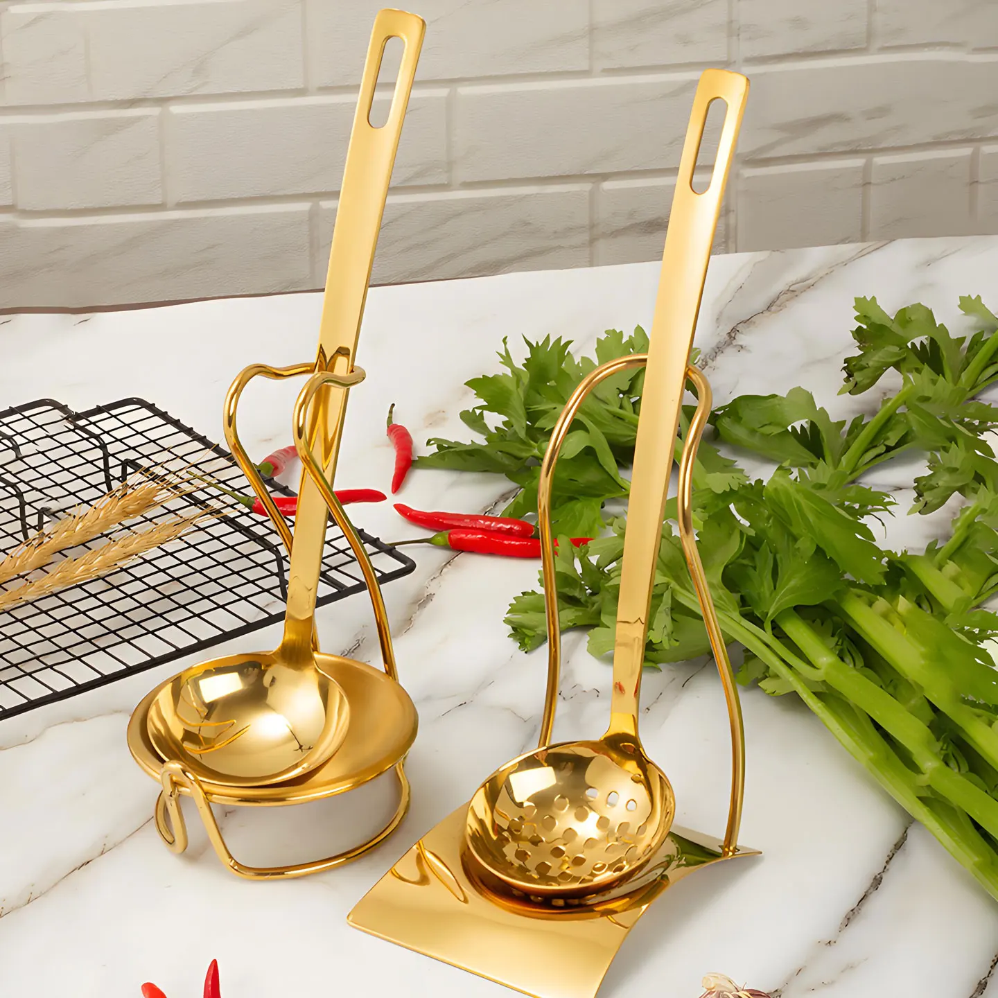 Spoon colander stainless steel gold-plated imitation copper thickened household and commercial hot pot restaurant long handle sp