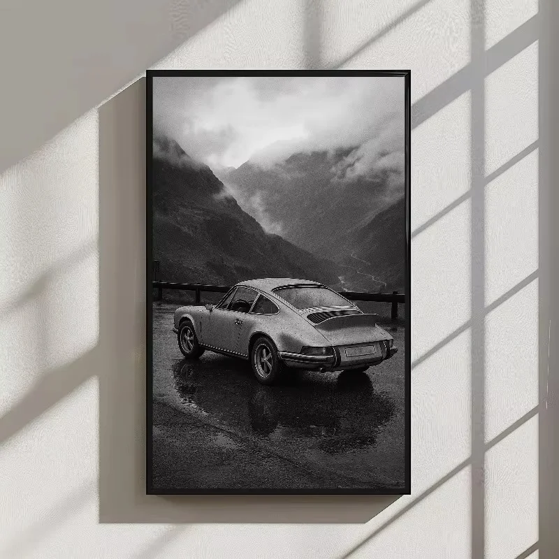 Black White Classic Sports Car Canvas Wall Art Vintage Poster Luxury Retro Automobile Print Man Cave Bedroom Office Home Decor