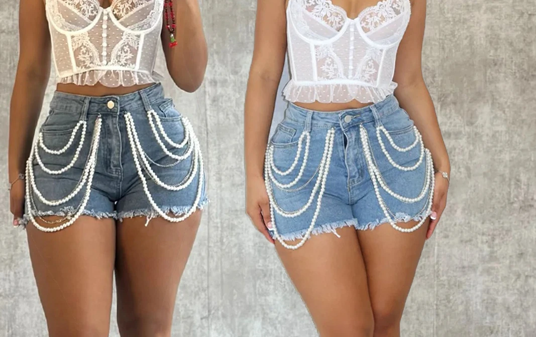 Denim Shorts for Women with New Summer 2024 Fashion Versatile Water Diamond Casual Design New Half Pants for Female Streetwear