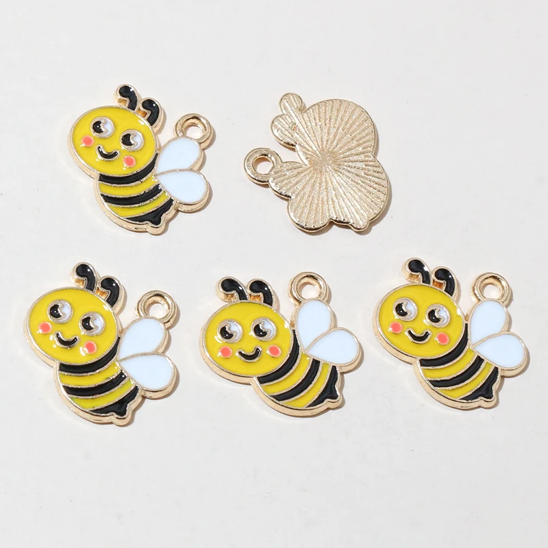 10pcs Enamel Flower Bee Honey Honeycomb Charms Pendant Alloy Metal DIY Jewelry Making Accessories for Necklace Earrings Bracelet
