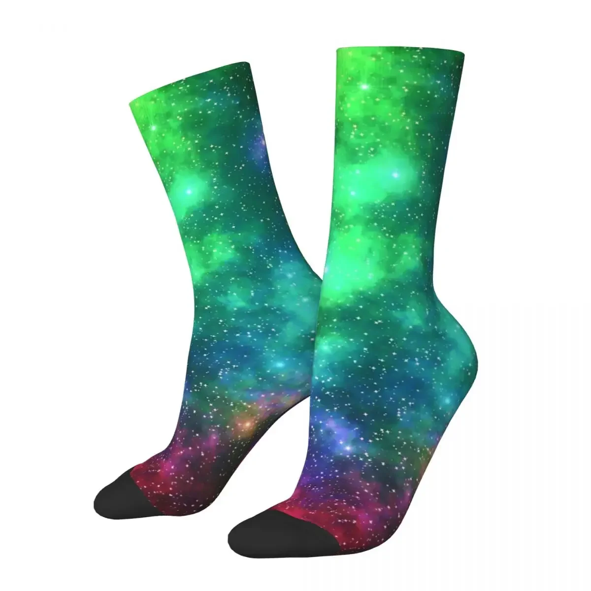 Green Galaxy Socks Colorful Print Retro Stockings Winter Anti Slip Ladies  Soft Custom Running Sports 