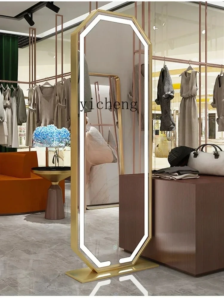 JZ-22 Nordic ins style dressing floor mirror clothing store fitting mirror with lamp home bedroom full body mirror
