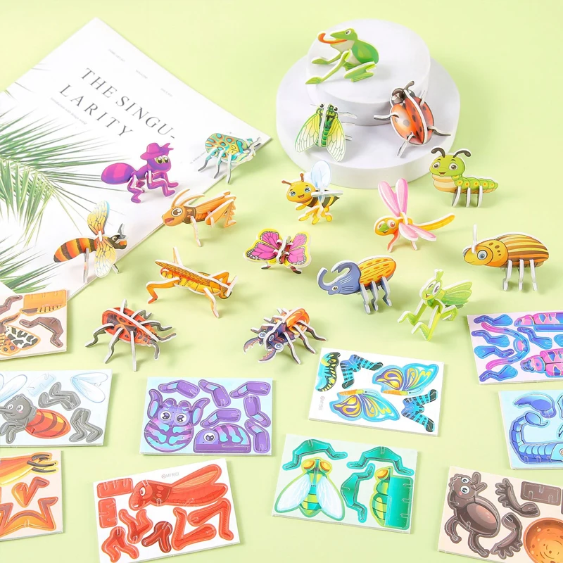 30 Teile/satz 3D DIY Puzzles Spielzeug Mini Flugzeug Tanks Tier Dinosaurier Modell Papier Puzzles für Kinder Frühe Pädagogische Spielzeug