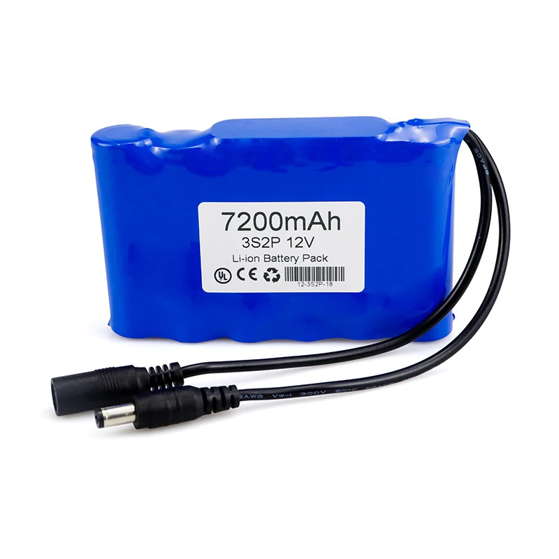 100% New 12V Battery Pack 7200mAh 18650 Li-lon 12V Rechargeable Battery Pack