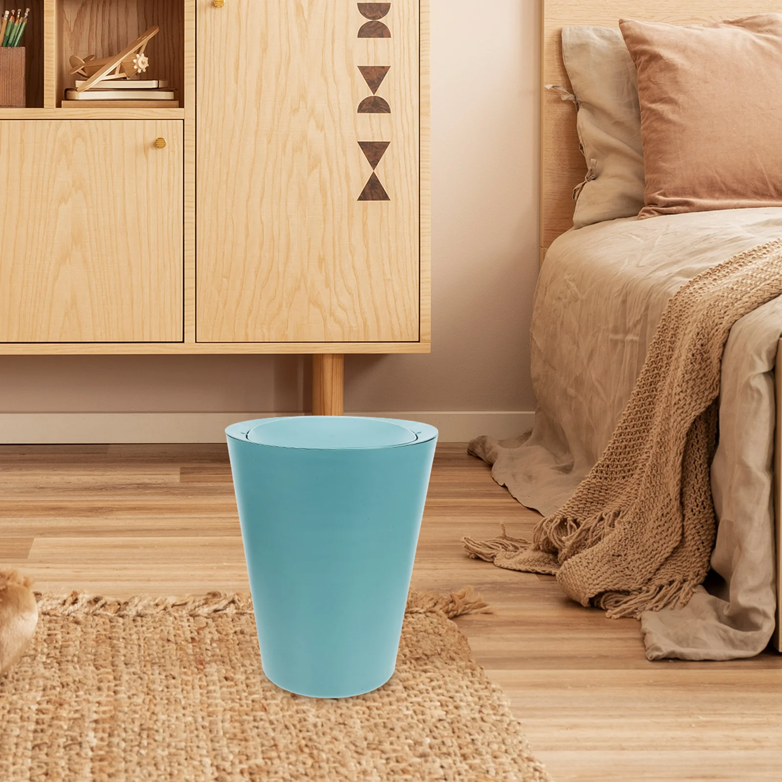 

1pc Shake Cover Garbage Bin Premium Pp Material Smooth Edges Waste Container For Home Kitchen Bathroom Blue