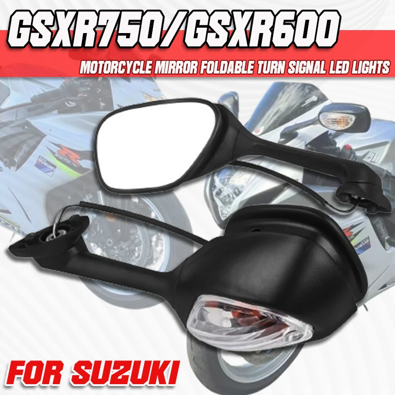 

For Suzuki GSXR750 GSXR600 GSX-R600 750 K6 K11 2011-2015 GSXR 1000 K9 2009-2015 Rearview Mirrors Foldable Turn Signals LED Light