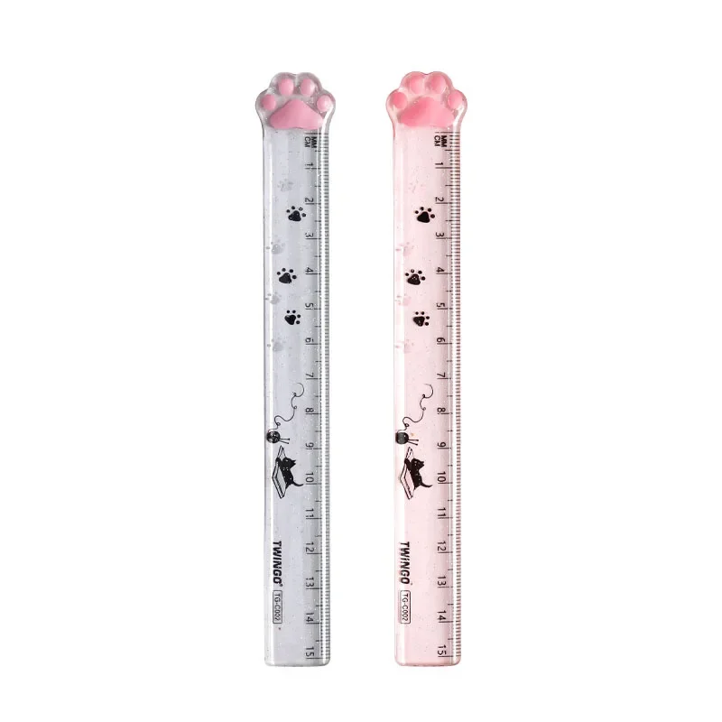 مسطرة بلاستيكية مستقيمة لمخلب القط اللطيف ، أدوات مكتبية كاواي ، أداة رسم كرتونية ، هدية لجائزة الطالب ، مدرسة مكتبية ، 15 *