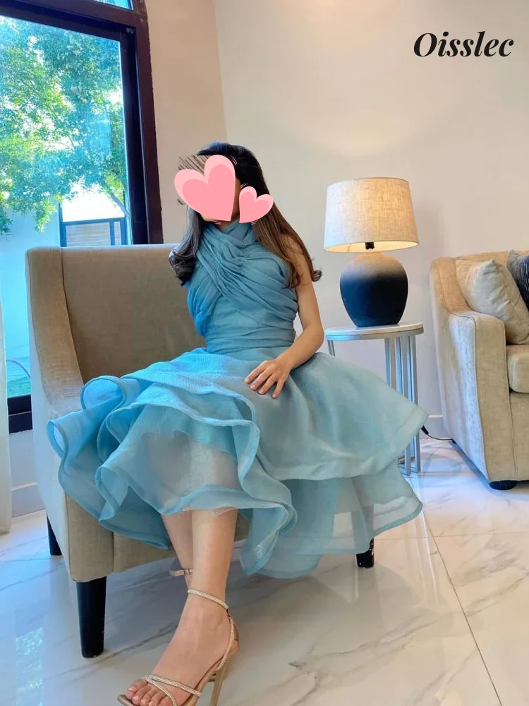 Oisslec Dress Elegant Vintage Sweet Blue Mermaid Ruffle Summer Customize Formal Occasion Prom Dress Evening Party Gowns