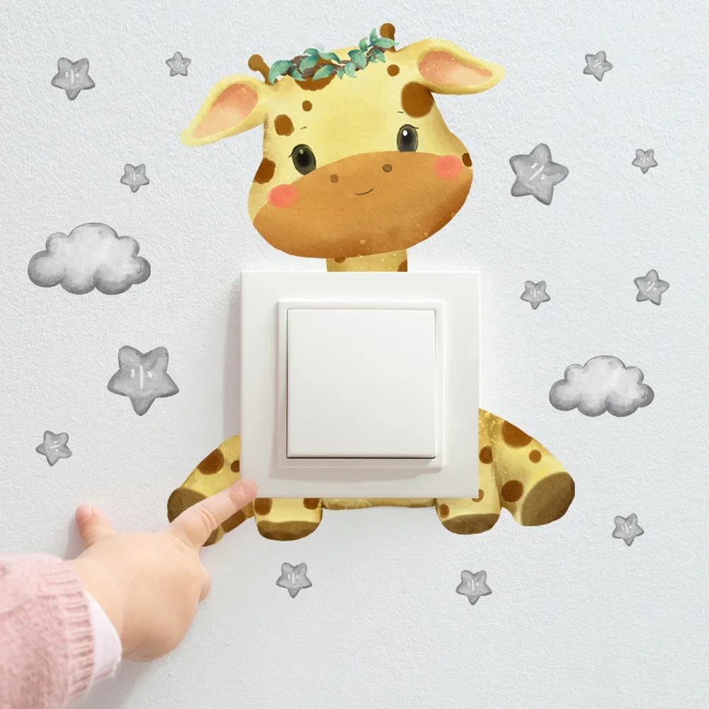 Cartoon giraffe Panda elephant switch stickers Kids Baby Bedroom decor Home decor Wallpaper Kids wall decal Room decor stickers
