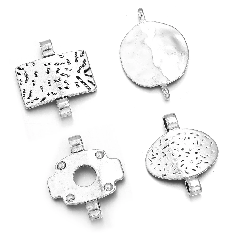 Connecteurs de pendentif en alliage, couleur argent Antique, rond, ovale, Double suspension, breloques pour la fabrication de bijoux, accessoires de Bracelet, 10 pièces