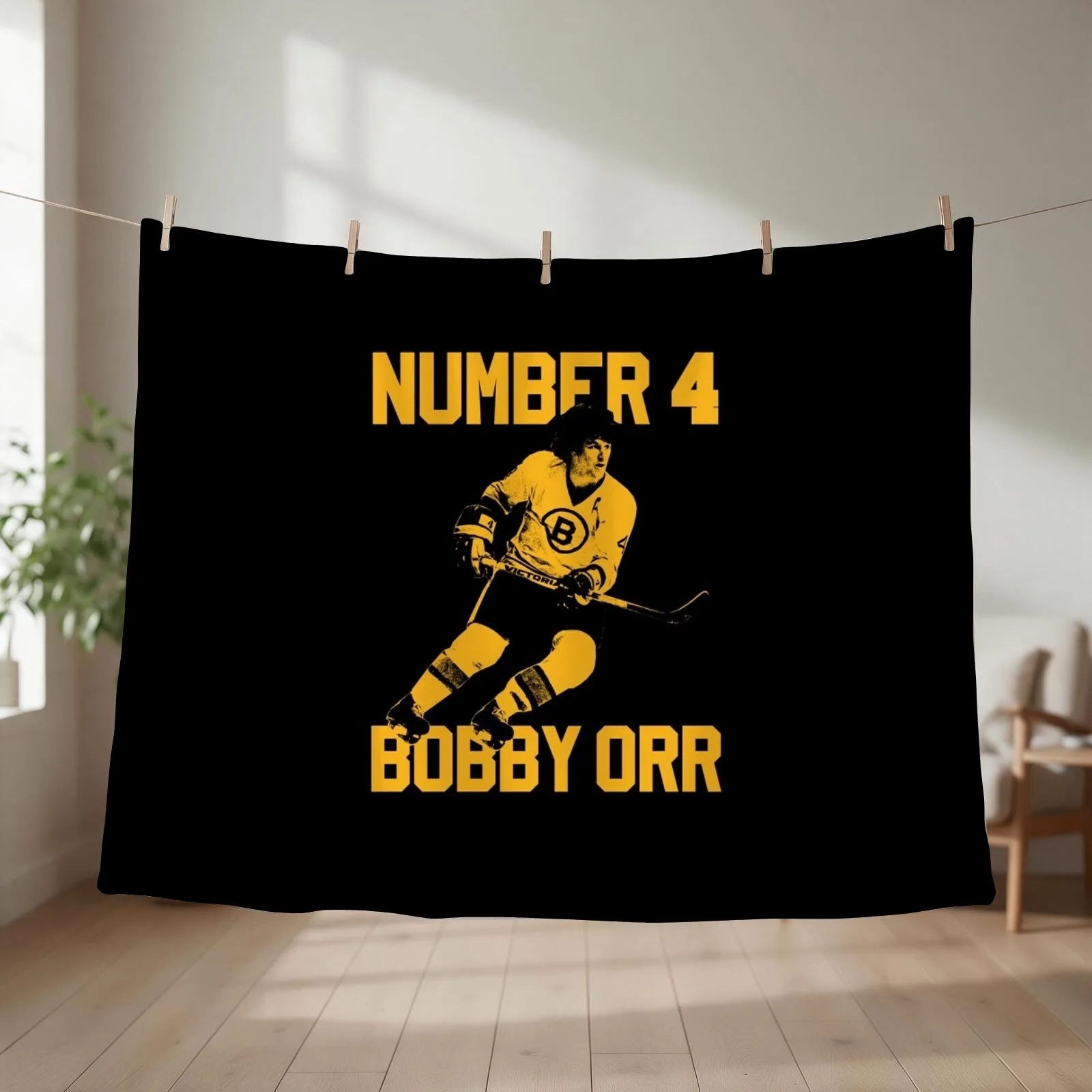 Bobby Orr Number 4 - The Yellow Stencil Throw Blanket couch cozy soft plush fuzzy picnic outdoor blanket