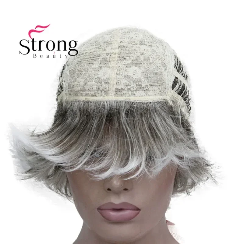 StrongBeauty Short Soft Shaggy Layered Silver Mix Classic Cap Full Synthetic Wig Women\'s Wigs Blonde COLOUR CHOICES