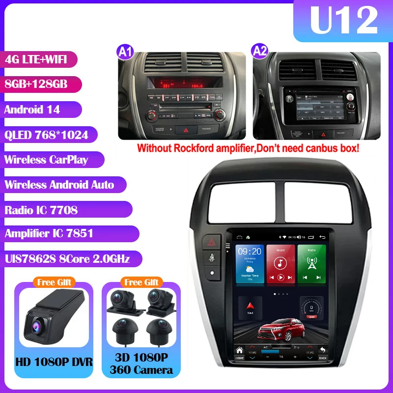 Android 14 Mitsubishi Asx 1 2010-2016 9.7 "7862S QLED Autoradio Multimedia Video Player Carplay Auto GPS Navi Stereo Geen DVD 2Din