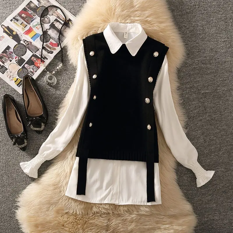 Single piece vest women\'s vest  temperament Hong Kong style retro knitted sweater spring and autumn outfit short and trendy