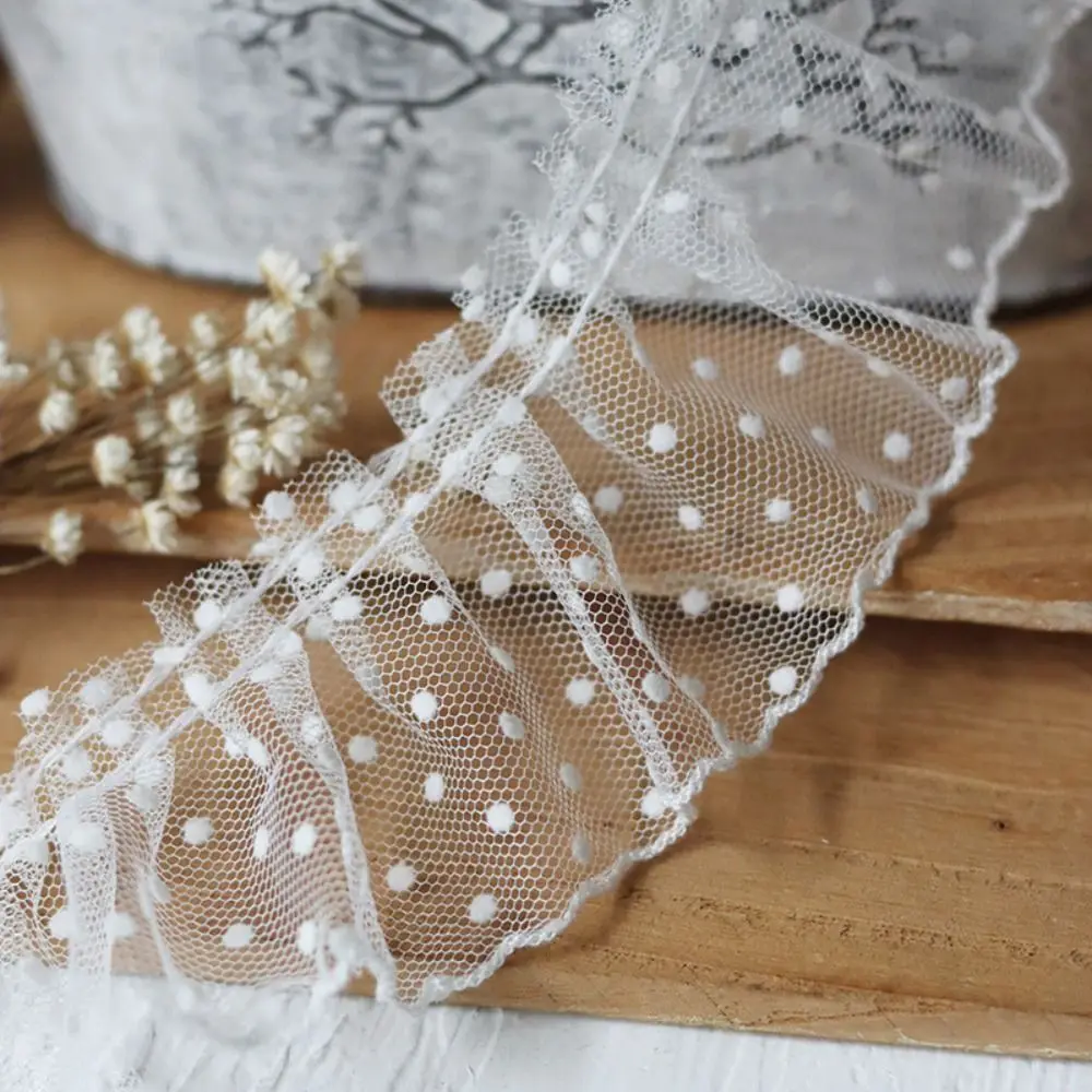 Sewing Supplies Black/White Mesh Lace Trim Elegant DIY Pleated Lace Trim Soft Vintage Polka Dot Mesh Ribbon Lolita Decoration