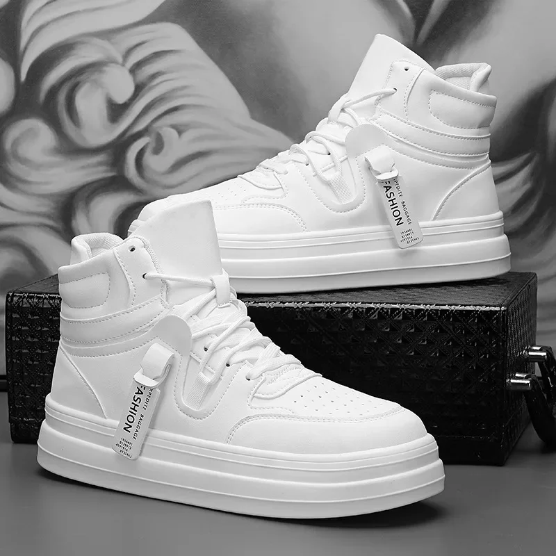 

High Quality Men‘s Boots Korean Version Fashion Casual Shoes High-Top White Shoes for Men Zhongbang Short Boots Men's Sneakers