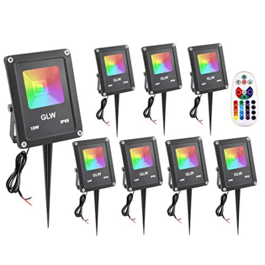 10W Low Voltage Landscape Lighting RGB Color Changing LED Landscape Lights Remote Control Waterproof Garden Patio Spotlight Dec