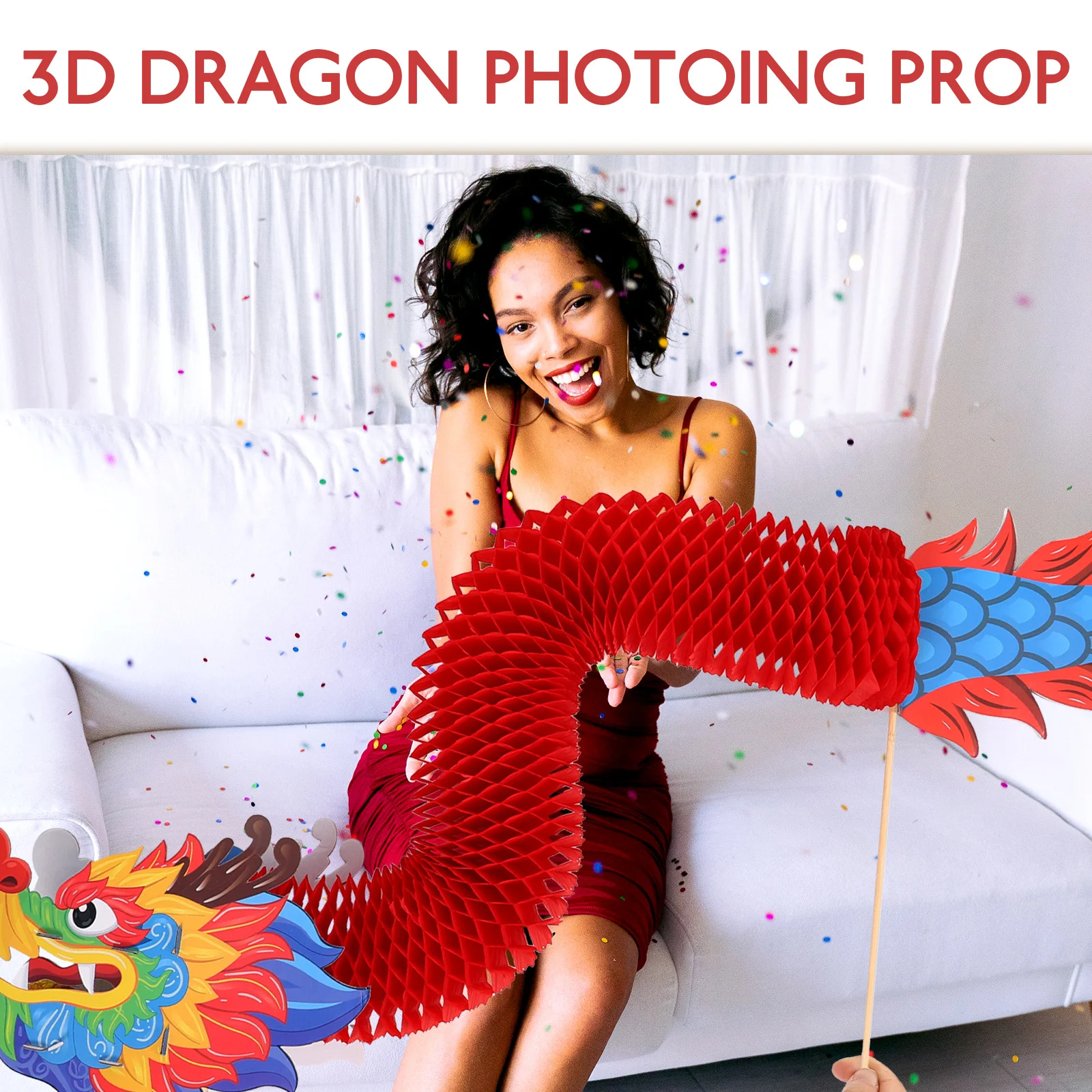 

Spring Festival Paper Dragon Decoration Handheld Photo Prop Chinese New Year Party Decorations Dragon Photo Props