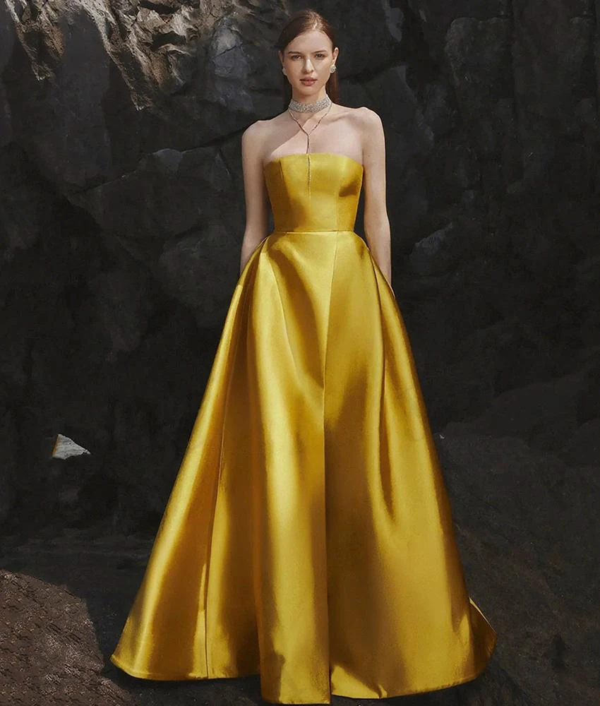 

Customized High Quality Satin A-Line Evening Dress Temperament Sleeveless Strapless Floor Length Celebrity Gowns Custom Size