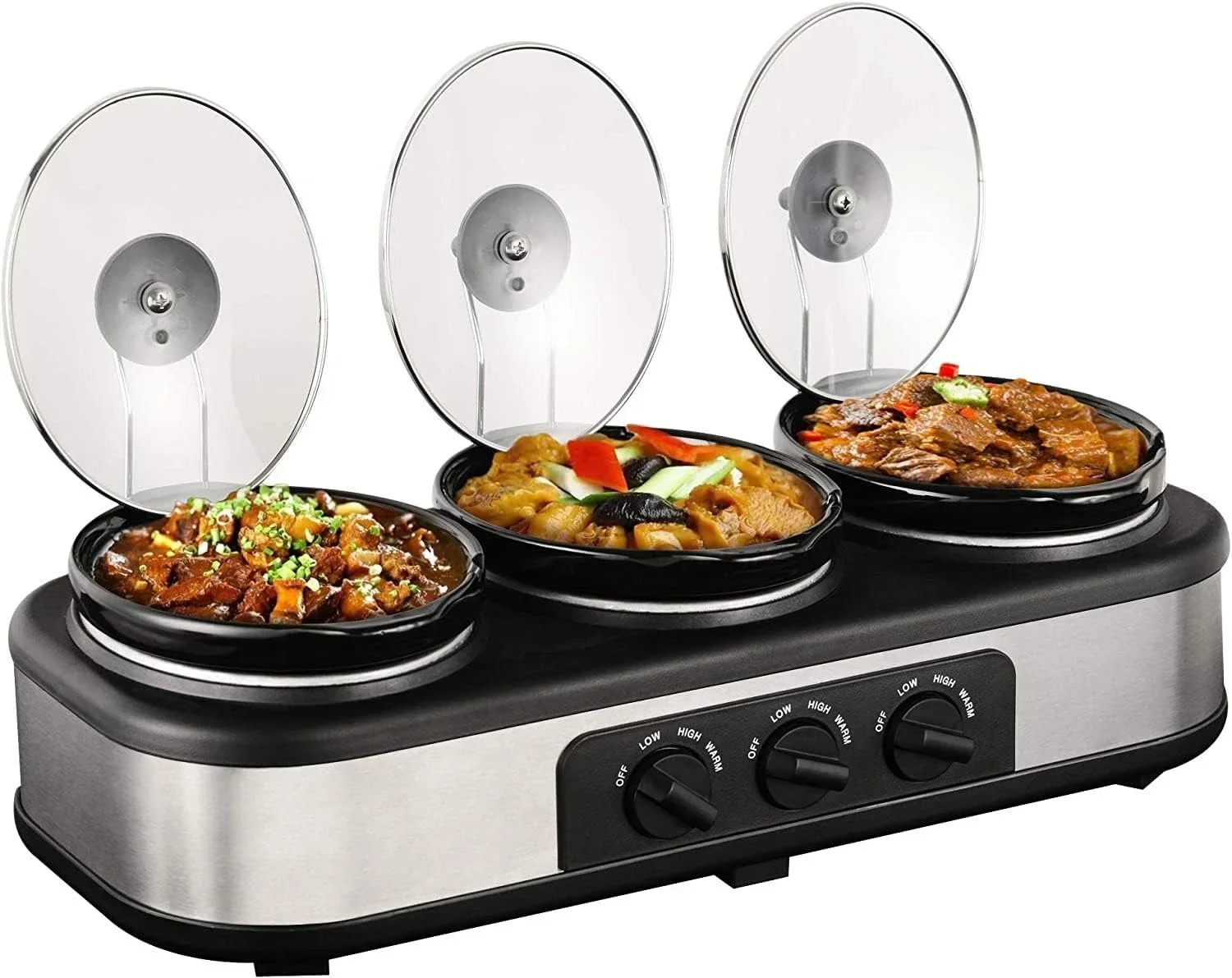3-Section 1.5-Quart Upgraded Oval Ceramic Pot with Stainless Steel Lid Rests, 3 Spoons, Total 4.5 QT