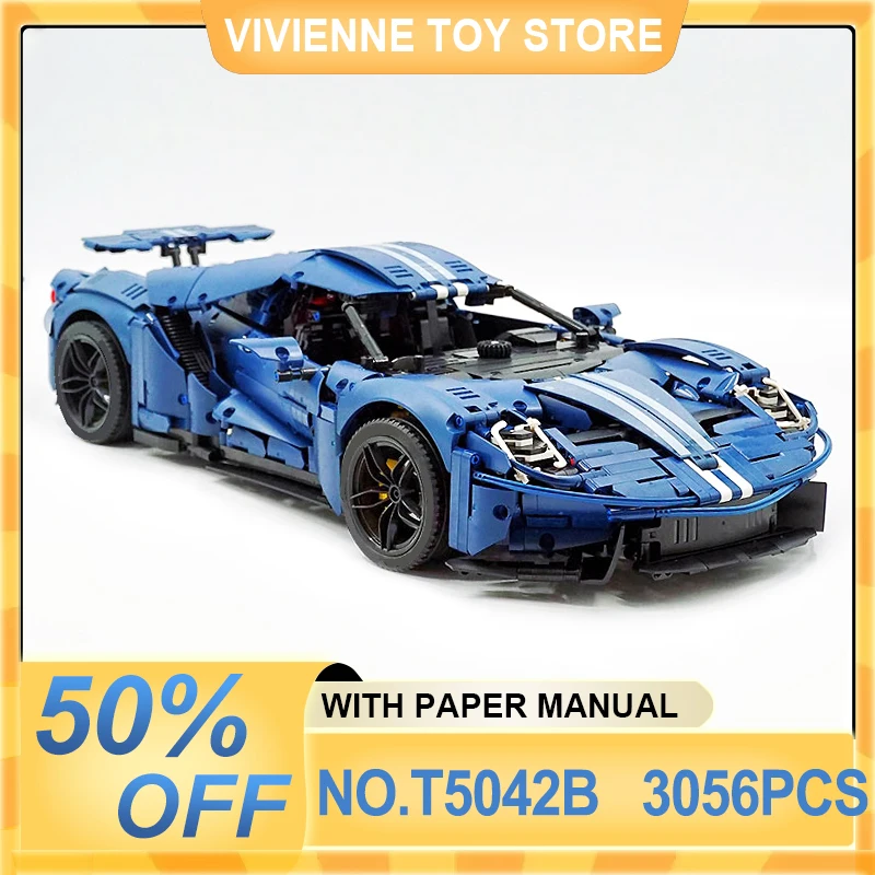 TGL T5042 MOC Technical Blue Sports Car Ford GT 1:8 Model Building Blocks Bricks Puzzle Assembly Toy Christmas Gift For Boy Kids