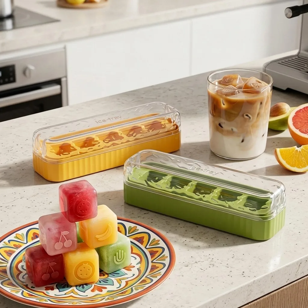 1/2/3pcs Mini 5 Grids Plastic Ice Mold With Lid Reusable Ice Cube Tray Drink Whisky Ice Coolers Ice Cube Maker Kitchne Bar Tools
