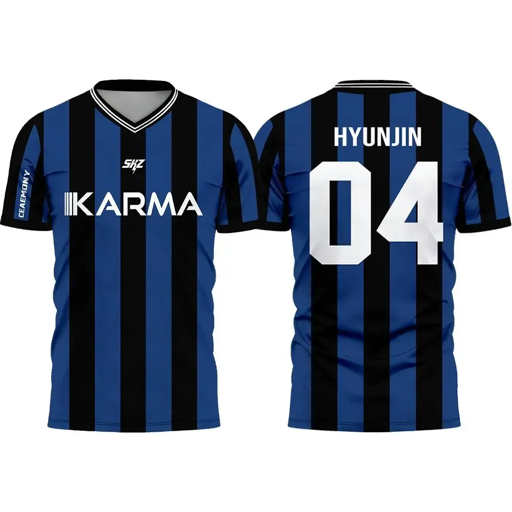 Karma SKZ Hyunjin 04 Maillot de football 3D séchage rapide unisexe, tee-shirt sport extérieur entraînement été