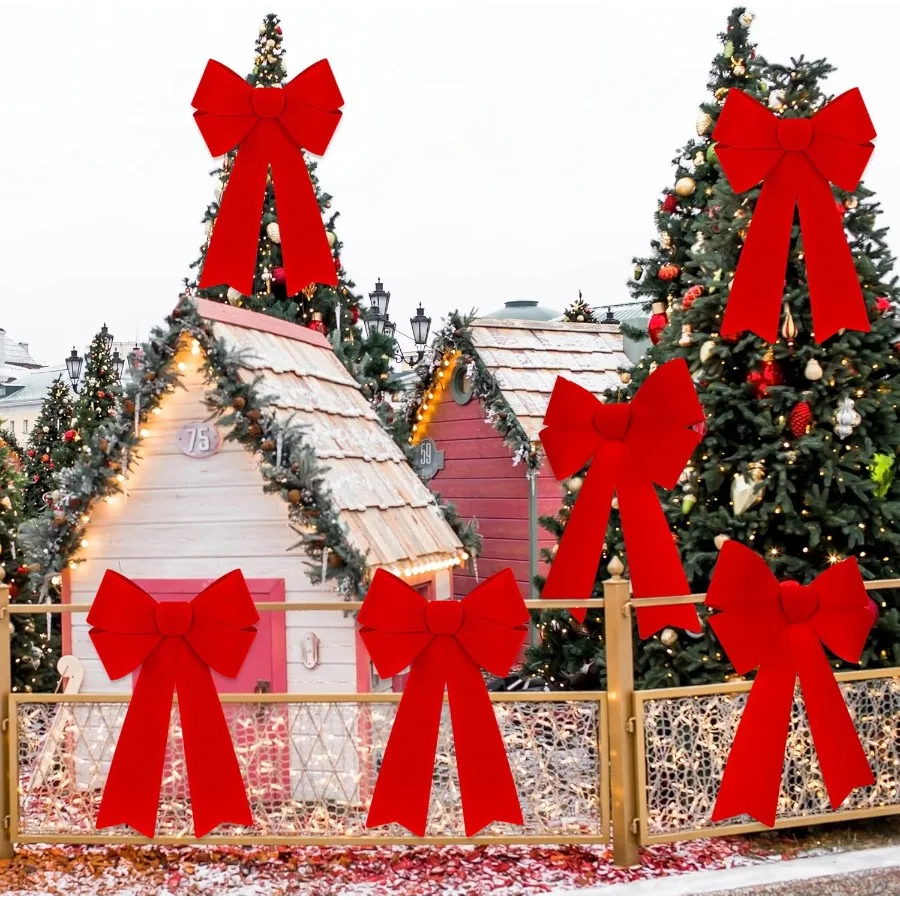 2 قطعة بولي كلوريد الفينيل الأحمر المخملي داخلي في الهواء الطلق عيد الميلاد الانحناء كبير 12x18 بوصة مثالية لباب الموقد درابزين الدرج الشرفة الديكور #6