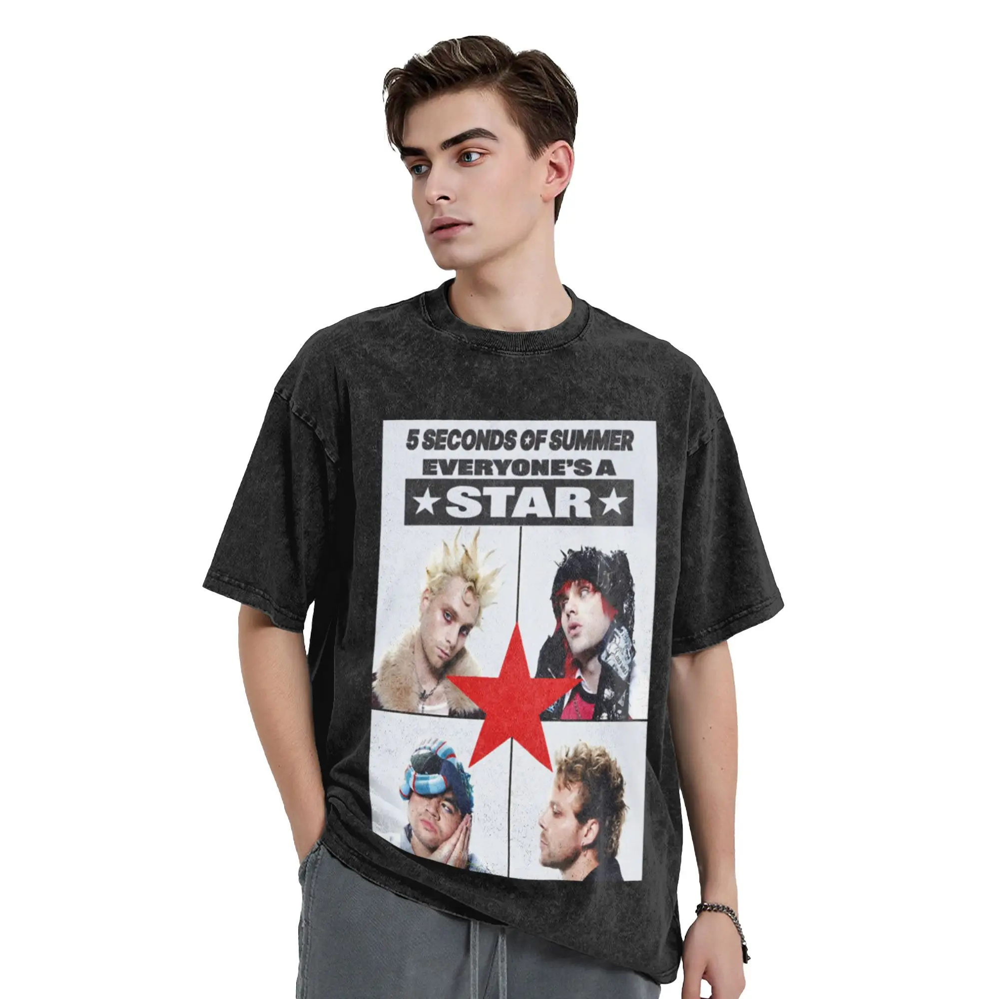 everyone s a star! print Classic Stylish A Washed T Shirt Men's Women's Oversized Cotton Tees Tops